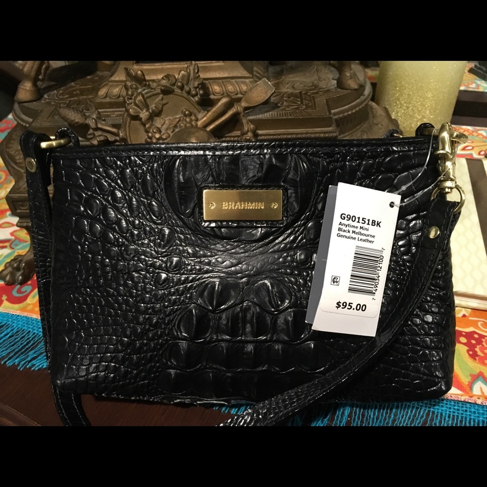 Brahmin Black Alligator pattern leather bag